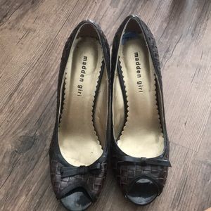 Madden girl peep toe chocolate leather 7.5